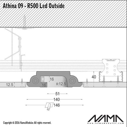 NAMA Athina 09-OUT trimless bocht R500, leds aan buitenzijde