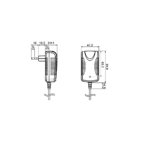 DL Stekker voeding 24VDC-24Watt met 180cm DC stekker