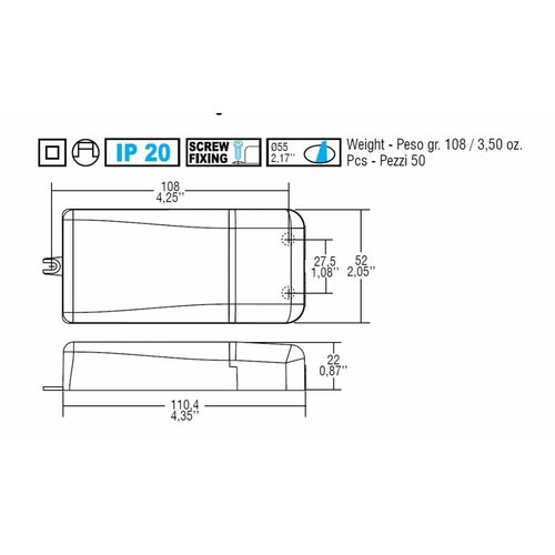 TCI Mini Jolly 20 1-10V/0-10V/Push dim driver 250-900mA  max. 20Watt