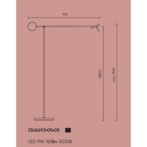 Leds-C4 Invisible Led vloerlamp zwart 9Watt 1650mm in 2700 of 3000K