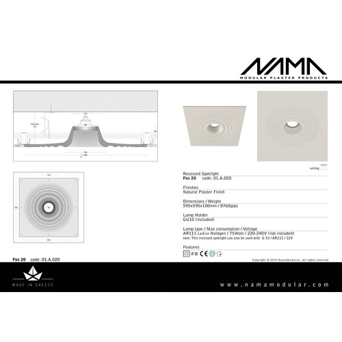 NAMA Fos20 trimless plaster recessed spot round for Ø111mm LED