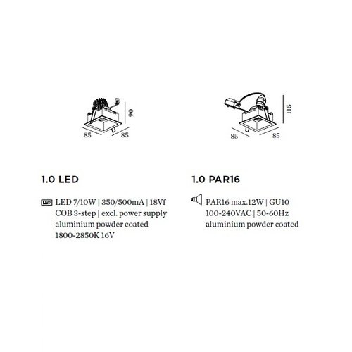 Wever-Ducre Plano 1.0 LED orientable 6/9W recessed spot in 4 colors