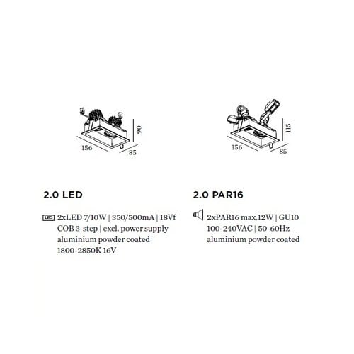 Wever-Ducre Plano 2.0 LED dubbele richtbare 2x7/10W inbouwspot