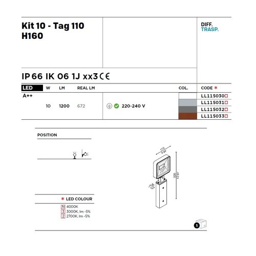 Lombardo Kit 10 - Tag 110-H160 paal ledarmatuur 10Watt 320mm