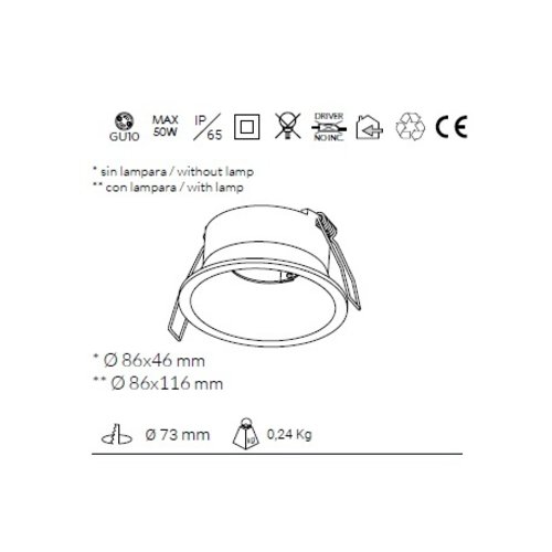 Kohl  DIP IP65 outdoor verdiepte en vaste inbouw ledspot GU10