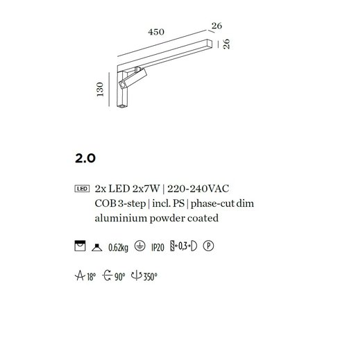 Wever-Ducre Mick 2.0 ceiling surface 2x8Watt dimbaar in 2 kleuren