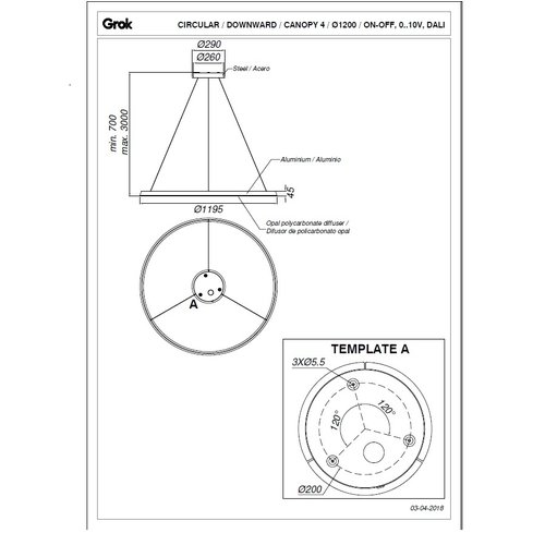 Leds-C4 Circular Chandelier Ø1200mm with 63.5Watt downwards lighting