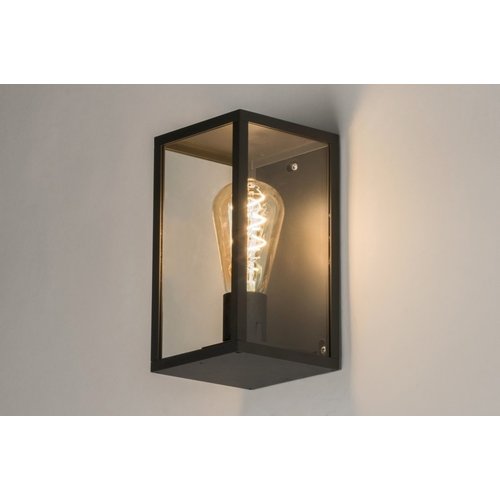 Outdoor wandlamp zwart-glas incl filament ledlamp