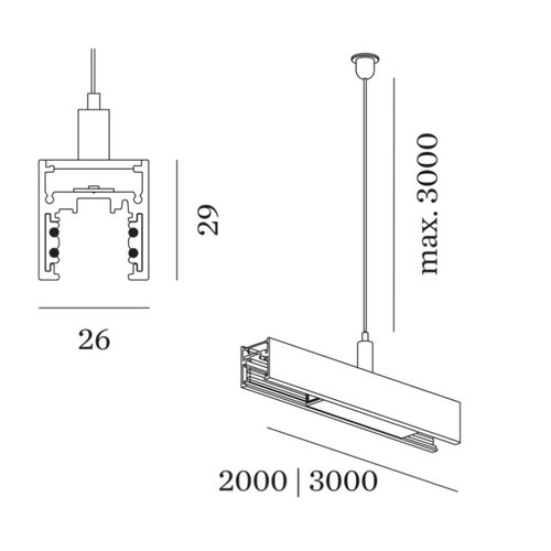 Wever-Ducre Strex track 48Volt suspended with indirect light in white or black