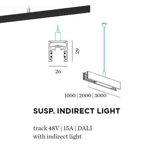 Wever-Ducre Strex track 48Volt suspended met indirect ledlicht  in wit of zwart