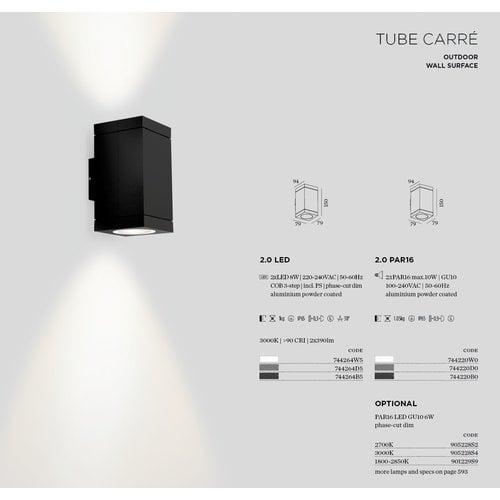 Wever-Ducre Tube Carre 2.0 PAR16 outdoor wall lamp 2 x GU10