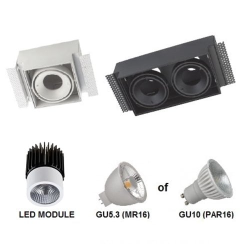 Leds-C4 Multidir Evo S Duo trimless inbouwspot 2-voudig voor 50mm led in wit of zwart