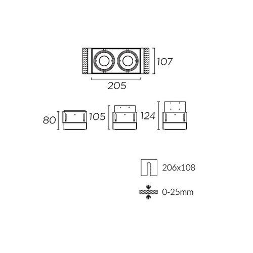 Leds-C4 Multidir Evo S Duo trimless recessed spot 2-way for 50mm LED in white or black