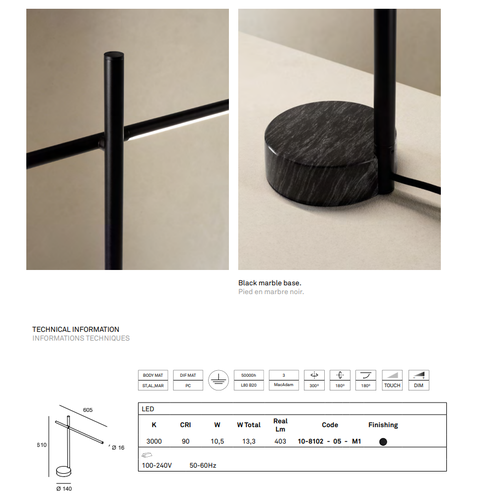 Leds-C4 Tubs Table Lamp zwart met touchdim