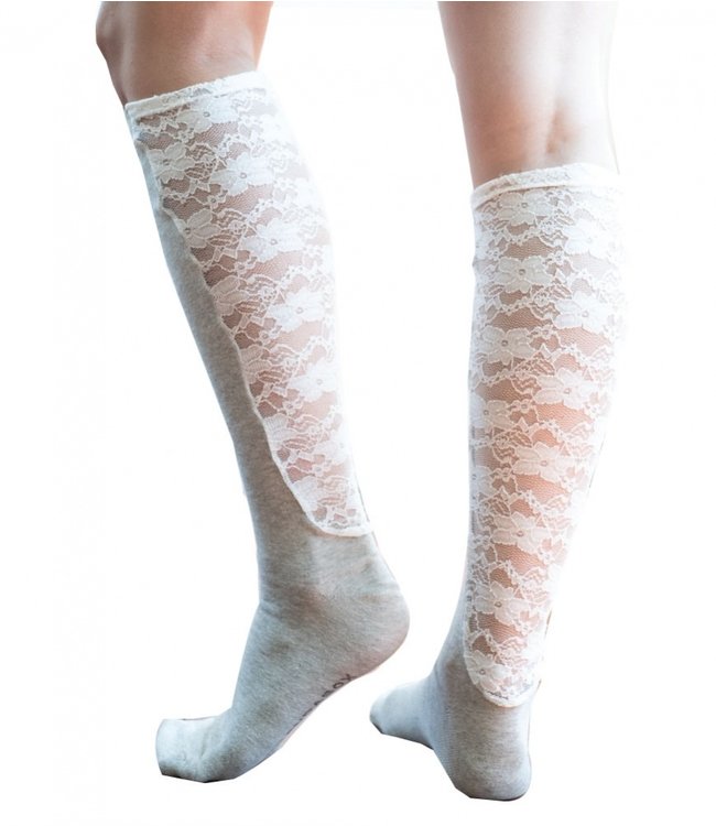 Xpandasox Effen met kanten panel (crème)