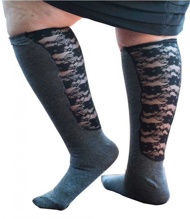 Xpandasox Effen met kanten panel (zwart)