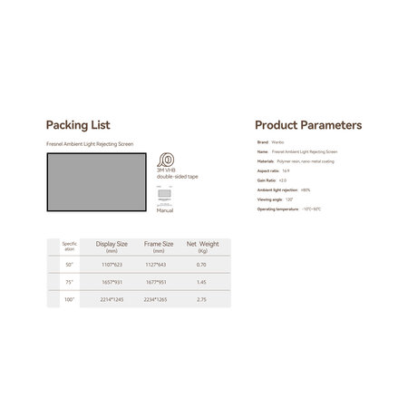 Xiaomi Wanbo Écran de projection Fresnel ALR Xiaomi Wanbo