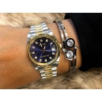 Philippe Constance Stalen Dameshorloge - 7250 Medium - Bicolor - Goud - Zilver - Strass - Schakelband - Datumaanduiding
