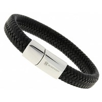 NU 30% KORTING - Leder/Staal Heren Armband Bukovsky SL6550 - Zwart - Gevlochten Leer - Gepolijste 316L  Stalen Sluiting