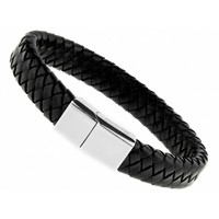 Leder/Staal Heren Armband Bukovsky SL6750 - Zwart - Gevlochten Leer - Gepolijste 316L Stalen Sluiting