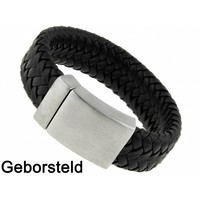 Brede Gevlochten Leder/Staal Heren Armband Bukovsky SL8870 - Zwart - Gevlochten Leer - Geborstelde 316L Stalen Sluiting - Vanaf € 37,50