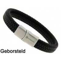 Leder/Staal Heren Armband Bukovsky SL6670 - Zwart - Gevlochten Leer - Geborstelde 316L Stalen Sluiting