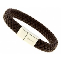 Leder/Staal Heren Armband Bukovsky SL6940 - Donkerbruin - Gevlochten Leer - Gepolijste 316L Stalen Sluiting