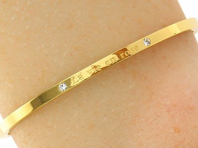 Bukovsky Stainless Steel Jewelry Stalen Dames Tekst Armband "La Vie en Rose" - Goldplating - Strass - Gepolijst Rvs