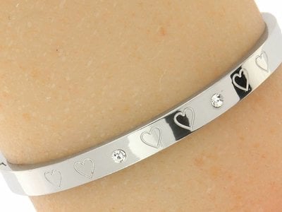 Bukovsky Stainless Steel Jewelry Stalen Dames Armband "Hearts" - Zilverkleur - Strass - Gepolijst Stainless Steel - Rvs