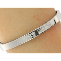 50% KORTING - Stalen Dames Quote Armband met Tekst "Happiness Forever" - Zilverkleur - Gepolijst - Rvs