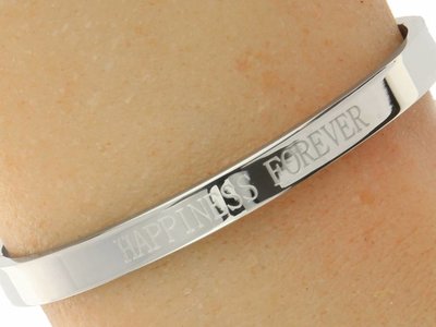 Bukovsky Stainless Steel Jewelry 50% KORTING - Stalen Dames Quote Armband met Tekst "Happiness Forever" - Zilverkleur - Gepolijst - Rvs