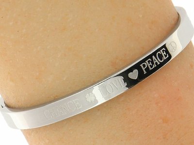 Bukovsky Stainless Steel Jewelry Stalen Dames Quote Armband met Tekst "Chance Love Peace" - Zilverkleur - Gepolijst - Rvs