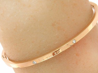 Bukovsky Stainless Steel Jewelry Stalen Dames Tekst Armband "La Vie en Rose" - Roséplating - Strass - Gepolijst Rvs