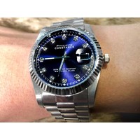 Philippe Constance - Dameshorloge - 4470 Large - Staal - Zilver - Indigo Blauw - Strass - Serrated