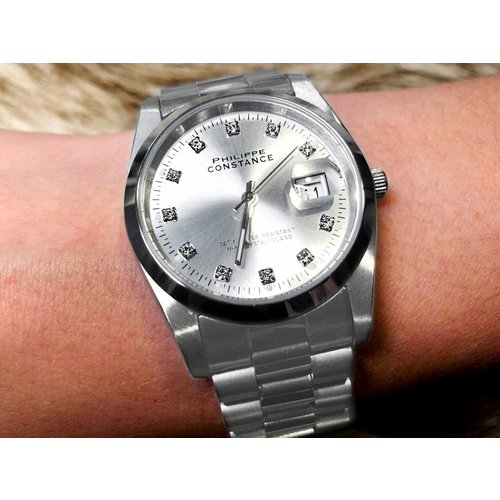 Stalen Philippe Constance Horloge Philippe Constance - Dameshorloge - 4725 Large - Staal - Zilver - Metallic - Strass - Datumaanduiding Stalen Philippe Constance Horloge Philippe Constance - Dameshorloge - 4725 Large - Staal - Zilver - Metallic - Strass - Datumaanduiding
