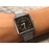 Philippe Constance Dameshorloge "Square" Medium - Staal - Zilverkleurige Mesh Band - Zwarte Wijzerplaat - 3480