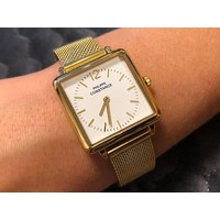 Philippe Constance Dameshorloge "Square" Medium - Staal - Goudkleurige Mesh Band - Witte Wijzerplaat - 3970