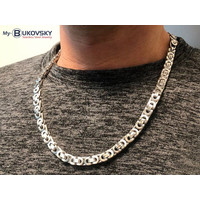 NU 50% KORTING - Bukovsky Stalen Heren Ketting SH7470 - Platte Konings - Large - Mat - Breedte: 0,8 cm - Dikte: 0,4 cm - 4 Lengtematen. Nu al vanaf € 22,50