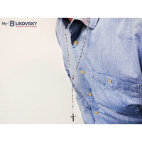 NU 50% KORTING - Bukovsky Stalen Heren Rozenkrans  SH7730  - 64 cm - Diameter Kogeltjes 0,3 cm - Lengte stalen hanger +15 cm