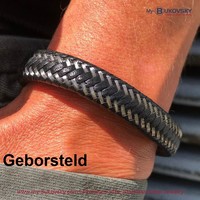 Leder/Staal Heren Armband Bukovsky SL3770 - Zwart - Gevlochten - Geborstelde 316L Stalen Sluiting - Vanaf € 34,50