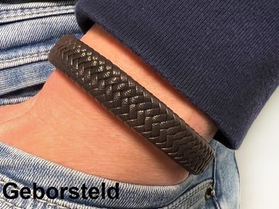 Bukovsky Stainless Steel Jewelry NU 30% KORTING - Leder/Staal Heren Armband Bukovsky SL6550 - Donkerbruin- Gevlochten - Geborstelde 316L  Stalen Sluiting