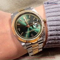 NU 30% KORTING - Philippe Constance Stalen Dameshorloge - 5950 Large -Bicolor - Zilver - Goud - Groene Wijzerplaat - Serrated - Datumaanduiding - Gratis Verzending
