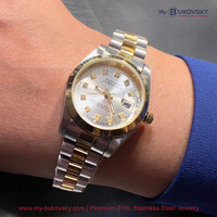 Philippe Constance Stalen Dameshorloge - 6285 Small - Bicolor - Goud - Zilver - Strass - Schakelband - Datumaanduiding
