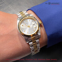 Philippe Constance Stalen Dameshorloge - 6280 Small - Bicolor - Goud - Zilver - Schakelband - Zilverkleurige Metallic Wijzerplaat - Datumaanduiding