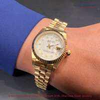 Philippe Constance Stalen Dameshorloge - 6240 Small - Goud - Parelmoer - Strass - Serrated Rand - Schakelband - Datumaanduiding