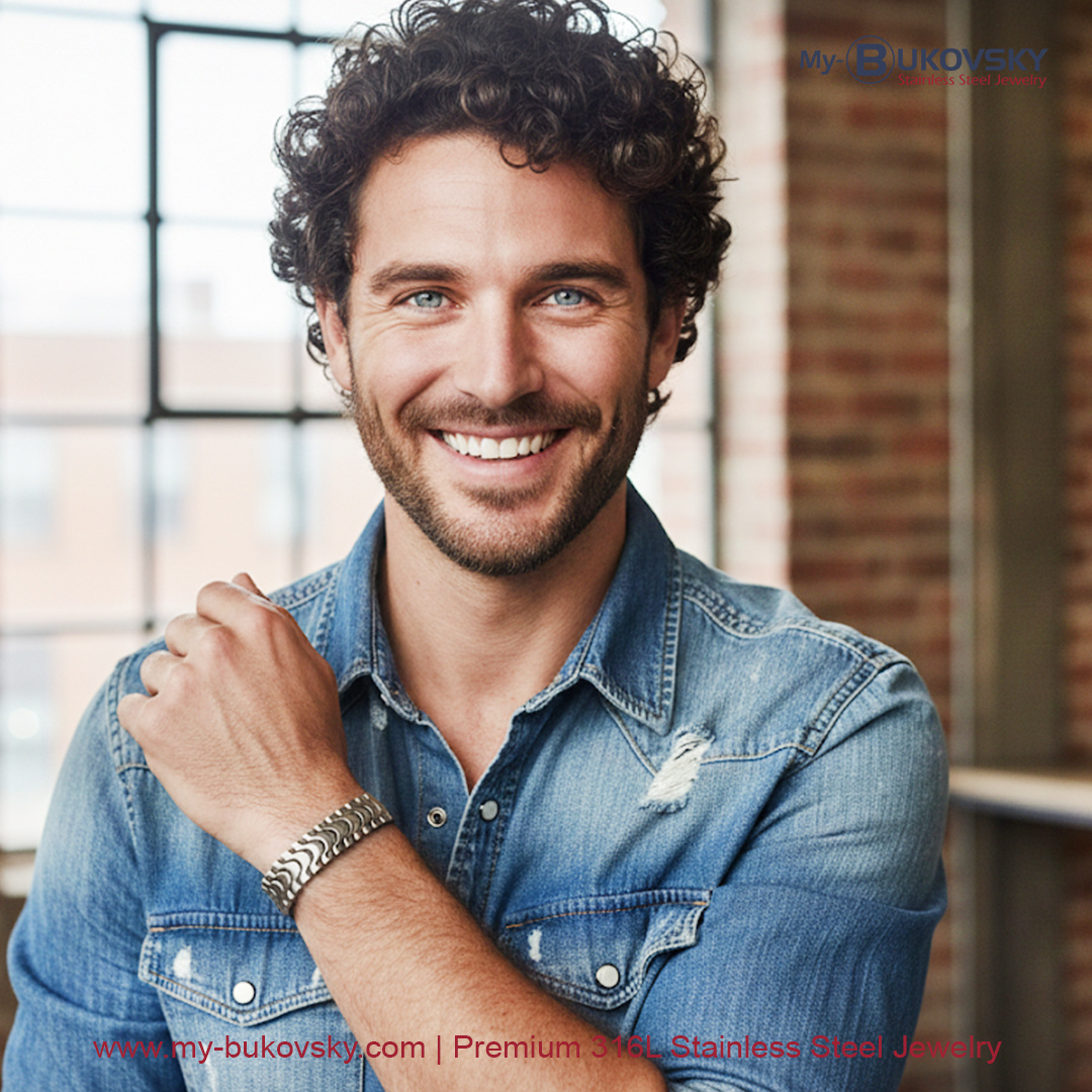  HERENARMBAND-STAAL-BUKOVSKY-CELEBRITY-PAULBUKOVSKY-BRACELET-STEEL-19CM-20CM-21CM-22CM-23CM-ARMBAND-KOPEN