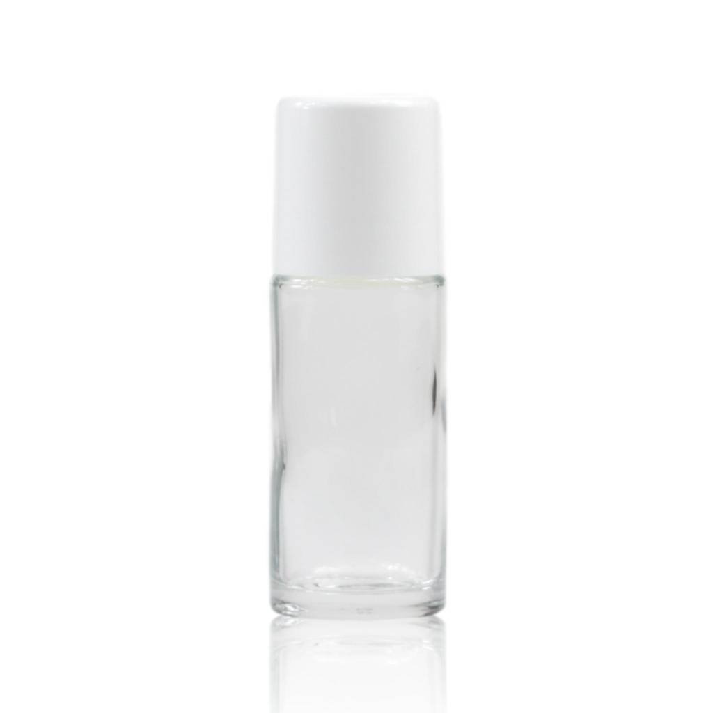 Roll on fles glas met witte dop 50 mL