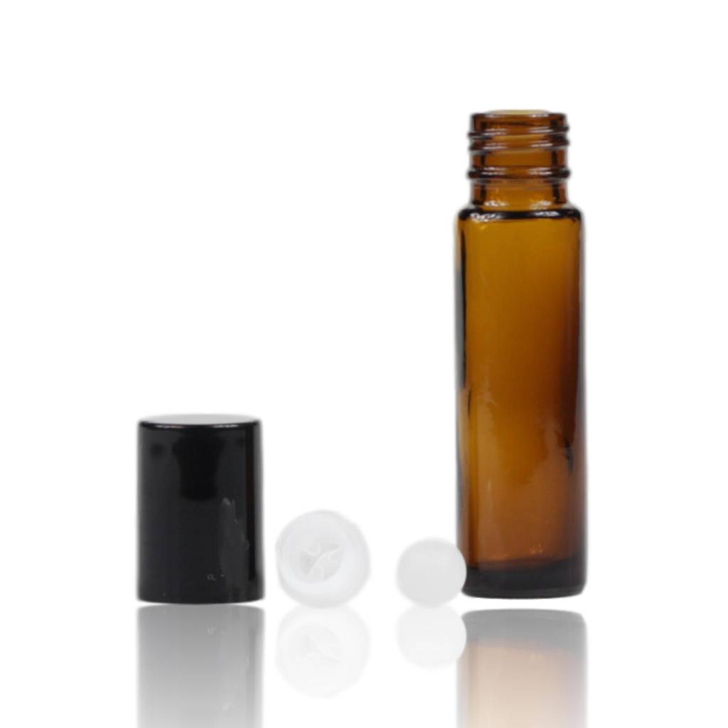 Bundel roll-on flessen amberglas met zwarte dop 10 mL