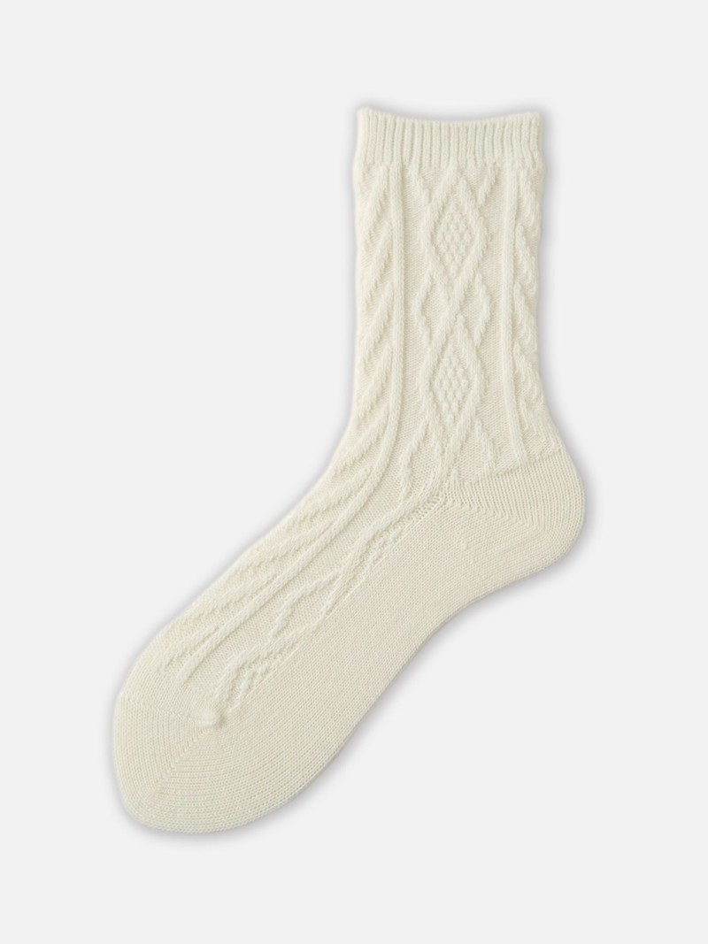 Wool Diamond Cable Crew Socks - TABIO E 