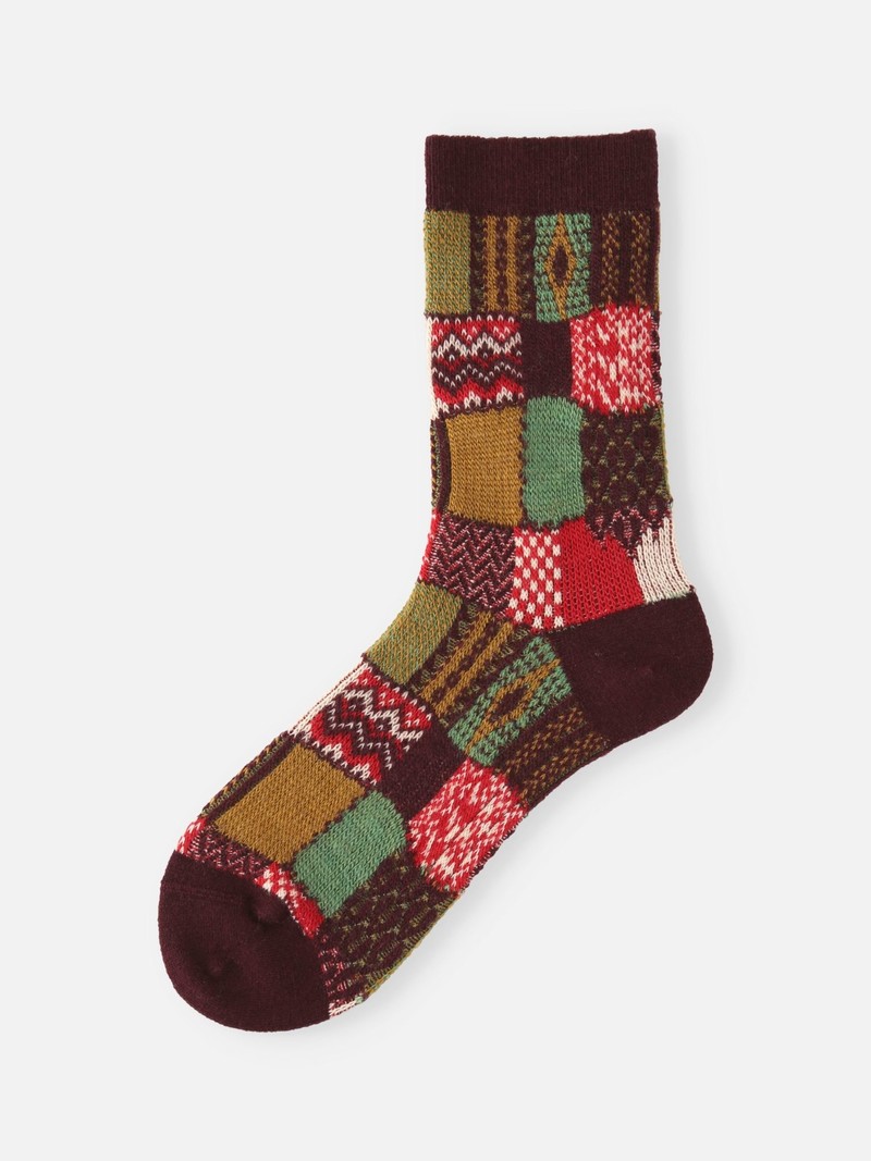 Wool Jacquard Patchwork Crew Socks